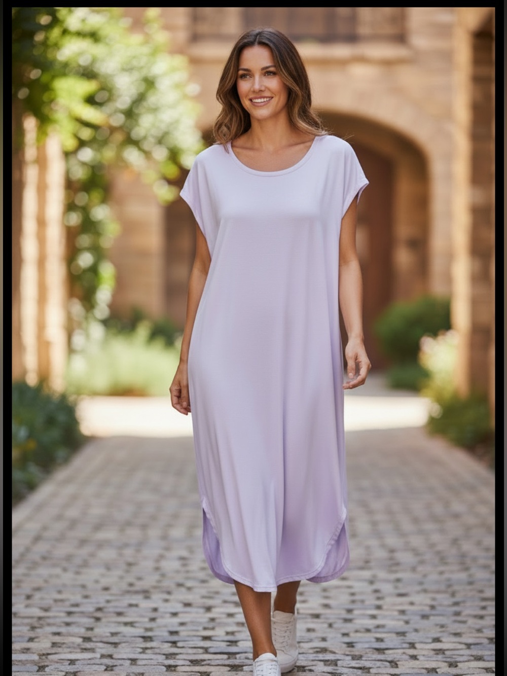 👗Double Zero Soft Lilac Crewneck Tee Dress